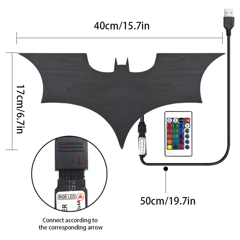 Creative 3D Bat Wall Lamp RGB Bedside Decorative LED Mirror Light with Remote Control for Bedroom Living Room Porch Passage