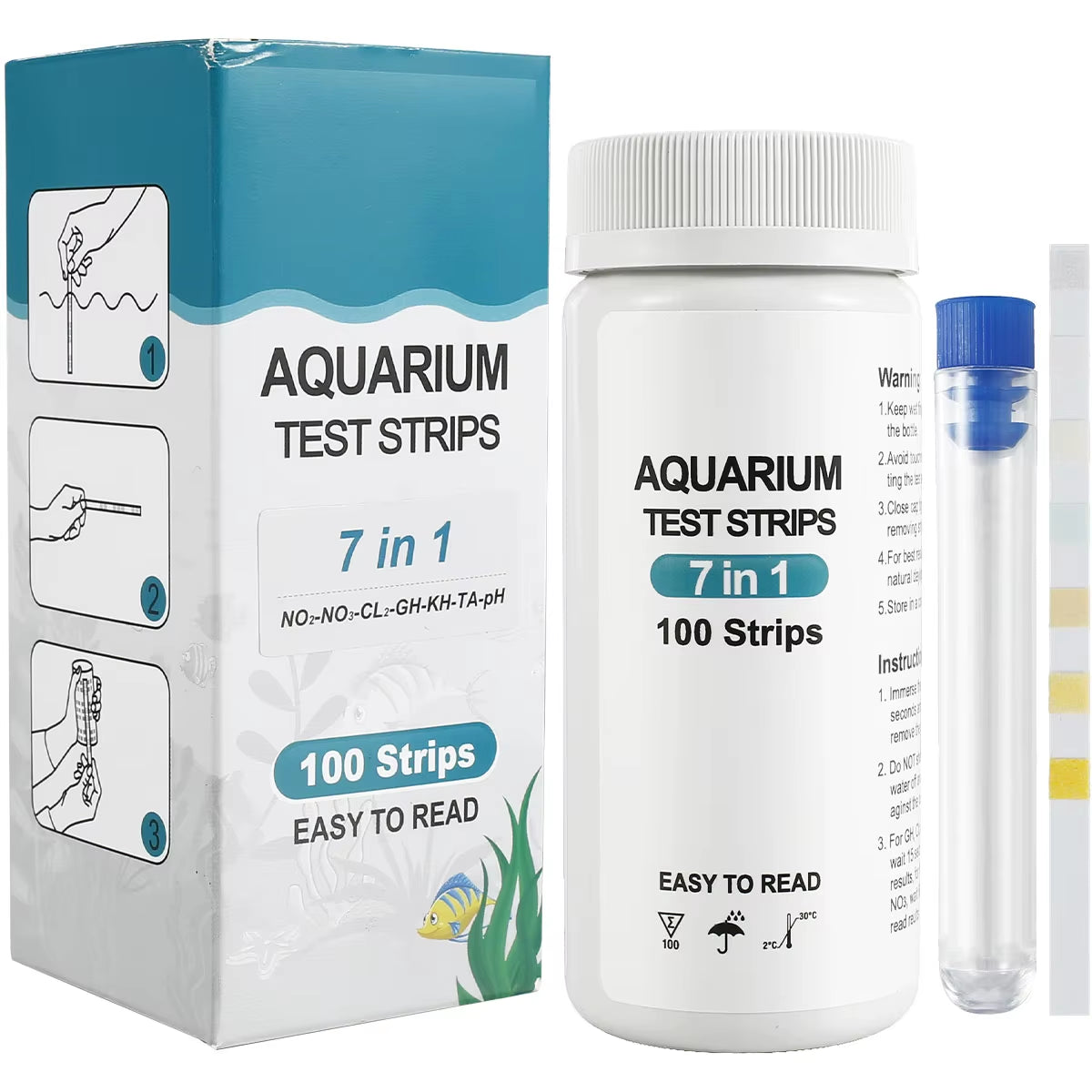 100Pcs 7 in 1 Water Quality Test Strips Fish Tank Test Kit Nitrate/Ph Total Hardness Test Strip Aquarium Water for Pisciculture