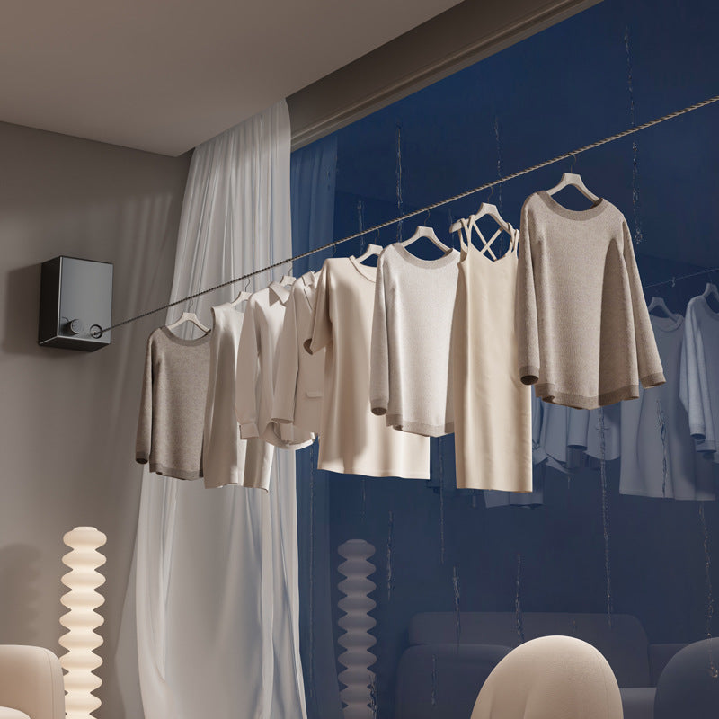 Silver Retractable Stainless Steel Clothesline - 4.2m Indoor and Outdoor Drying Solution