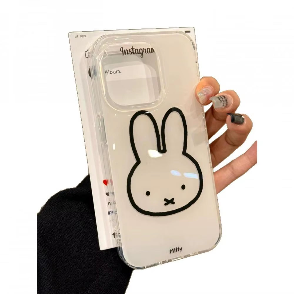 Kawaii Line Rabbit Iphone11-16 Series Phone Cases Are Suitable for Cute White Background Iphone Phone Cases