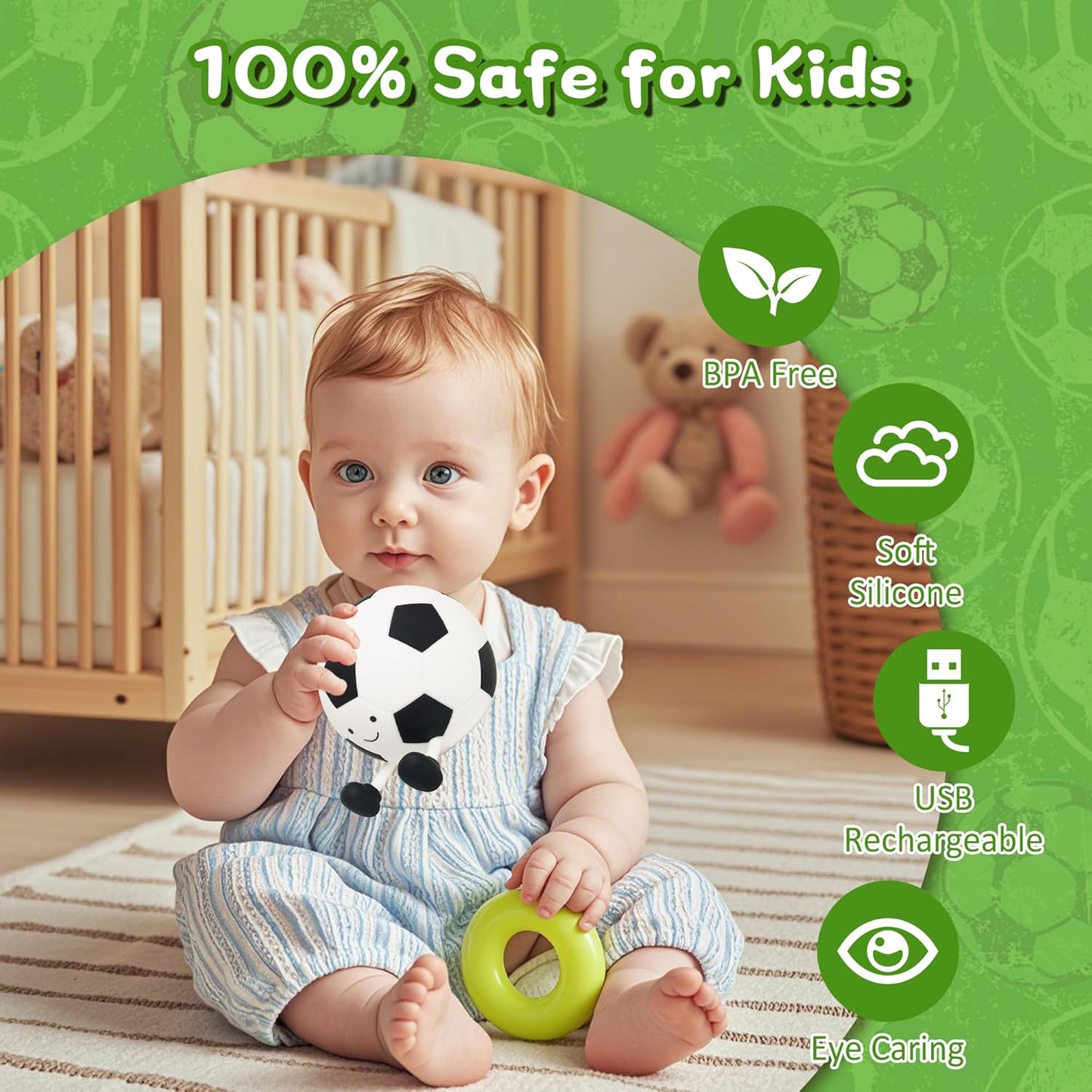 Soccer Night Light for Boy, Light up Soft Silicone LED Football Lamp, Rechargeable with Timer Dimmable, Portable Nursery Bedroom Table Decor, Gifts for Kid Teen Sport Fans Birthday Christmas