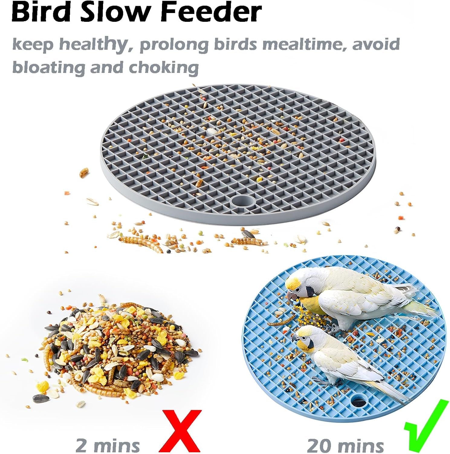 2Pcs Bird Foraging Toys Puzzle, Bird Slow Feeder Mats, Interactive Parrot Foraging Toys to Increase Feeding Time, Bird Enrichment Toys for Parakeet, Cockatiel, African Grey, Conure, Budgies