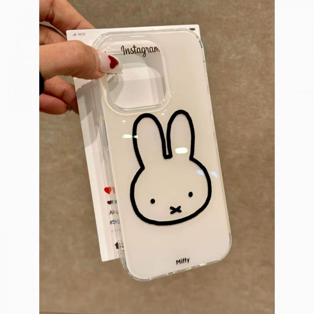 Kawaii Line  Rabbit Iphone11-16 Series Phone Cases Are Suitable for Cute White Background Iphone Phone Cases
