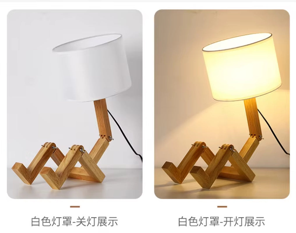 Wooden Robot Shape Creative Table Lamp Indoor Study Fashion Reading Desk Lamp Nordic Modern Desktop Decorative Night Light