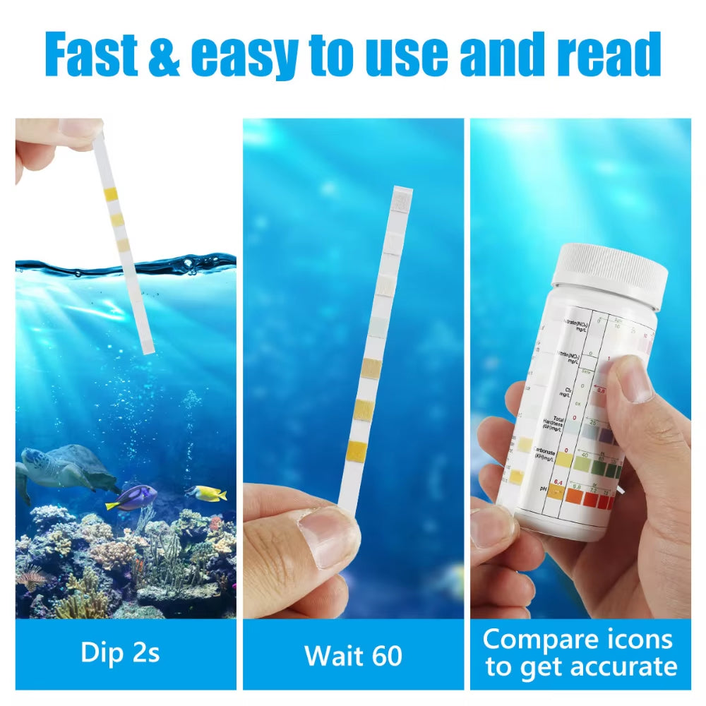 100Pcs 7 in 1 Water Quality Test Strips Fish Tank Test Kit Nitrate/Ph Total Hardness Test Strip Aquarium Water for Pisciculture
