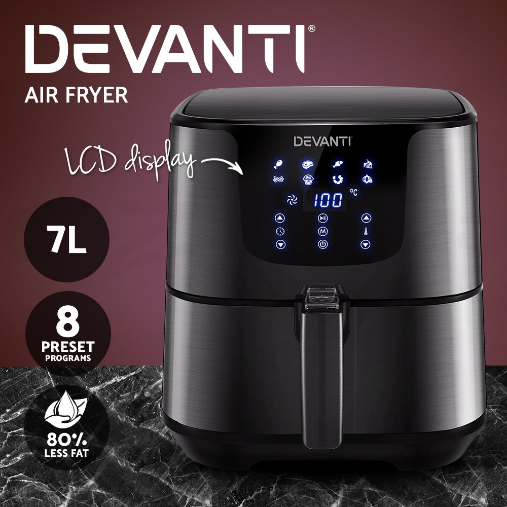 Devanti Air Fryer 7L LCD Fryers Kitchen Oven Airfryer Oil Free Healthy Cooker