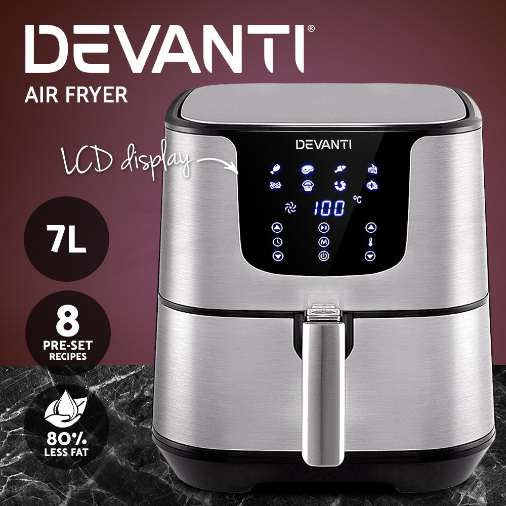 Devanti Air Fryer 7L LCD Fryers Kitchen Oven Airfryer Oil Free Healthy Cooker