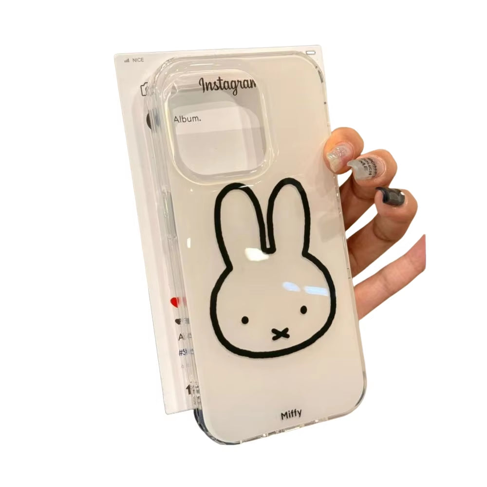 Kawaii Line  Rabbit Iphone11-16 Series Phone Cases Are Suitable for Cute White Background Iphone Phone Cases