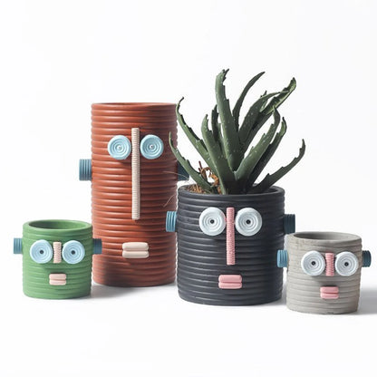 Dummy Robot Plant Flower Pot, Handmade Indoor / Outdoor Whimsical Ceramic Pots