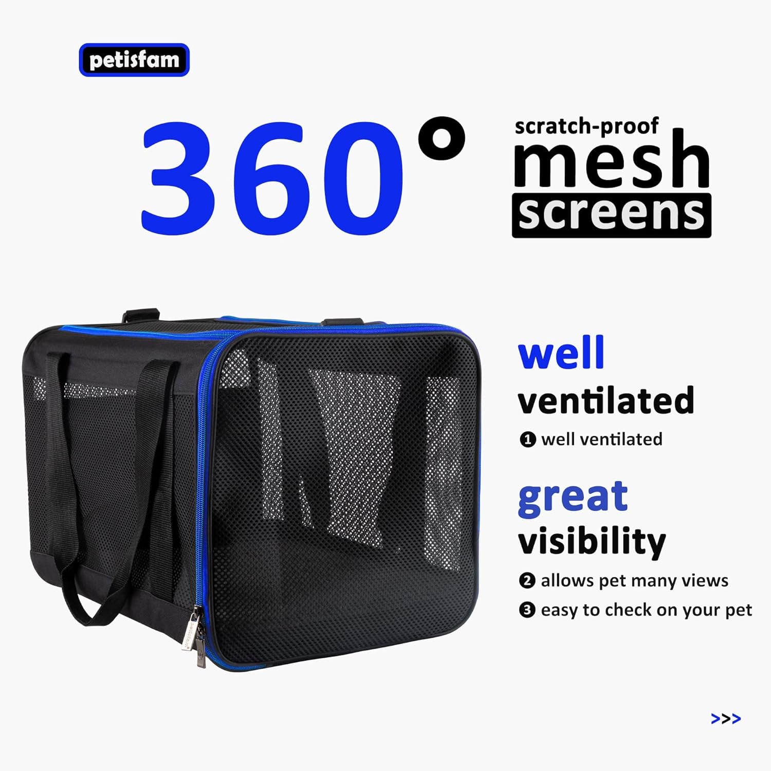 Easy Load Soft Pet Carrier Bag Cat for Medium, Large Cats, Puppy, Sturdy, Collapsible, Comfy, Black W/Blue Trim, L