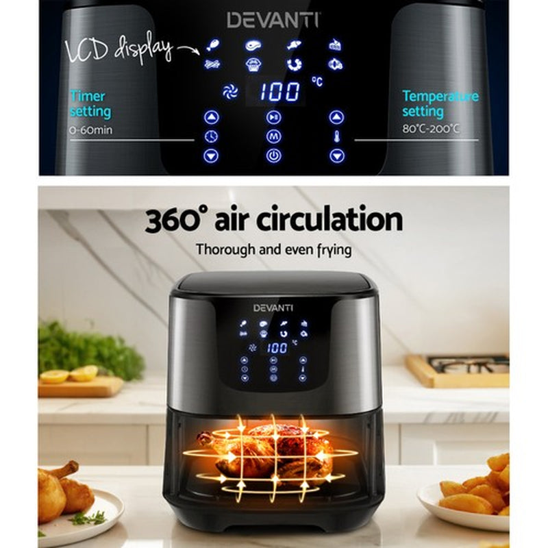 Devanti Air Fryer 7L LCD Fryers Kitchen Oven Airfryer Oil Free Healthy Cooker