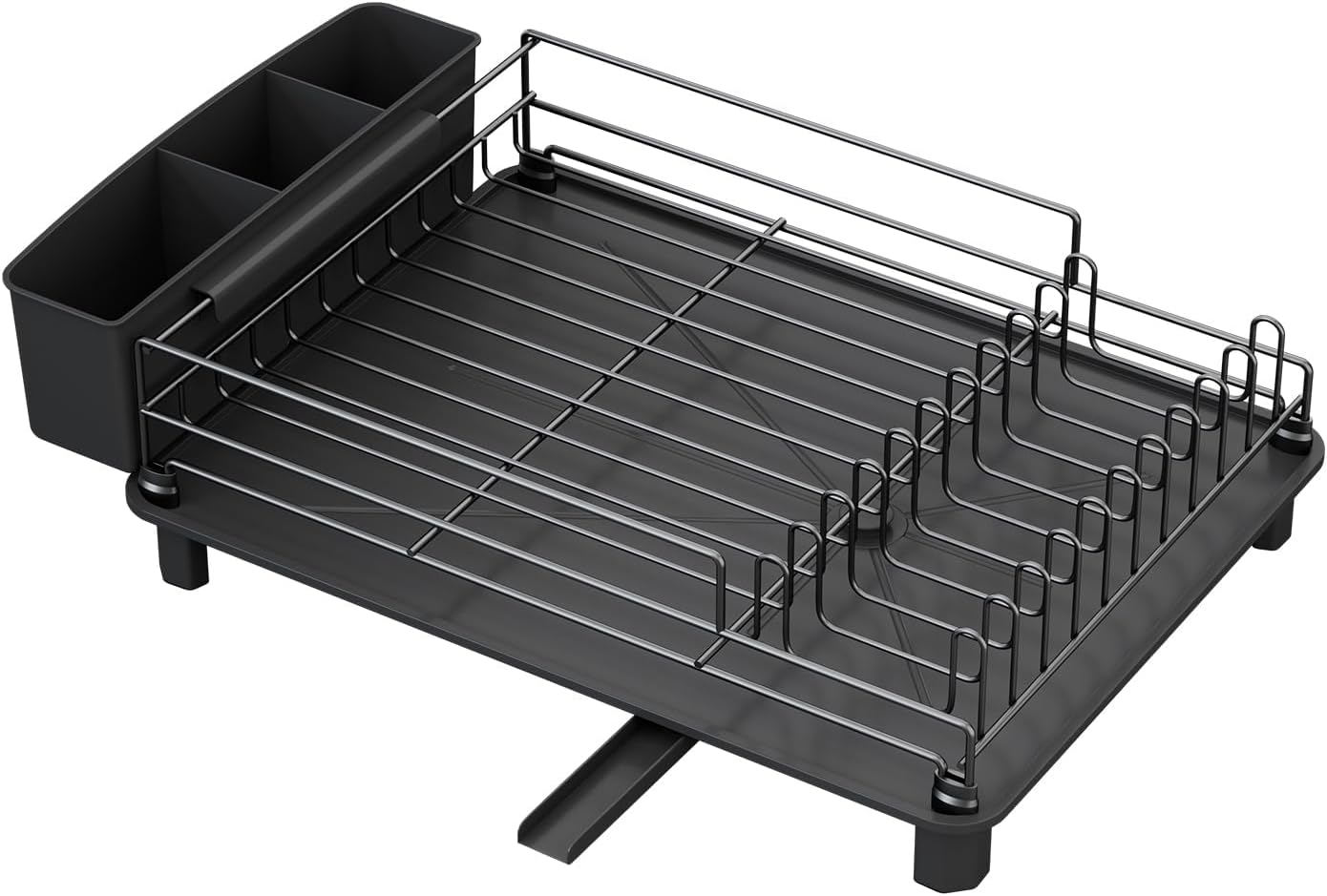 Large Dish Drainers Tableware Drying Rack with Drip Tray and 360° Rotating Nozzle & Carbon Steel Rustproof Removable for Kitchen Sink Counter Storage & Organisation (Single Layer (Black))
