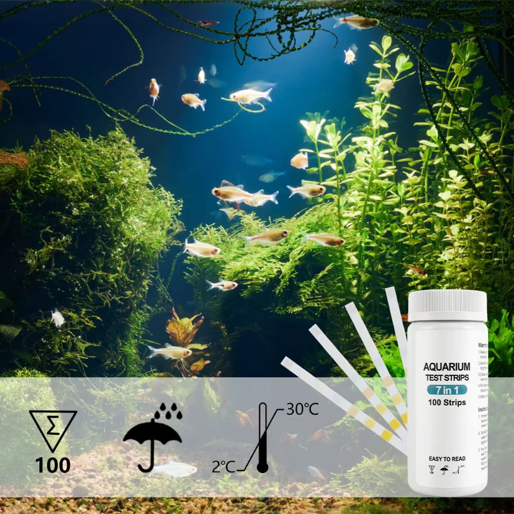 100Pcs 7 in 1 Water Quality Test Strips Fish Tank Test Kit Nitrate/Ph Total Hardness Test Strip Aquarium Water for Pisciculture