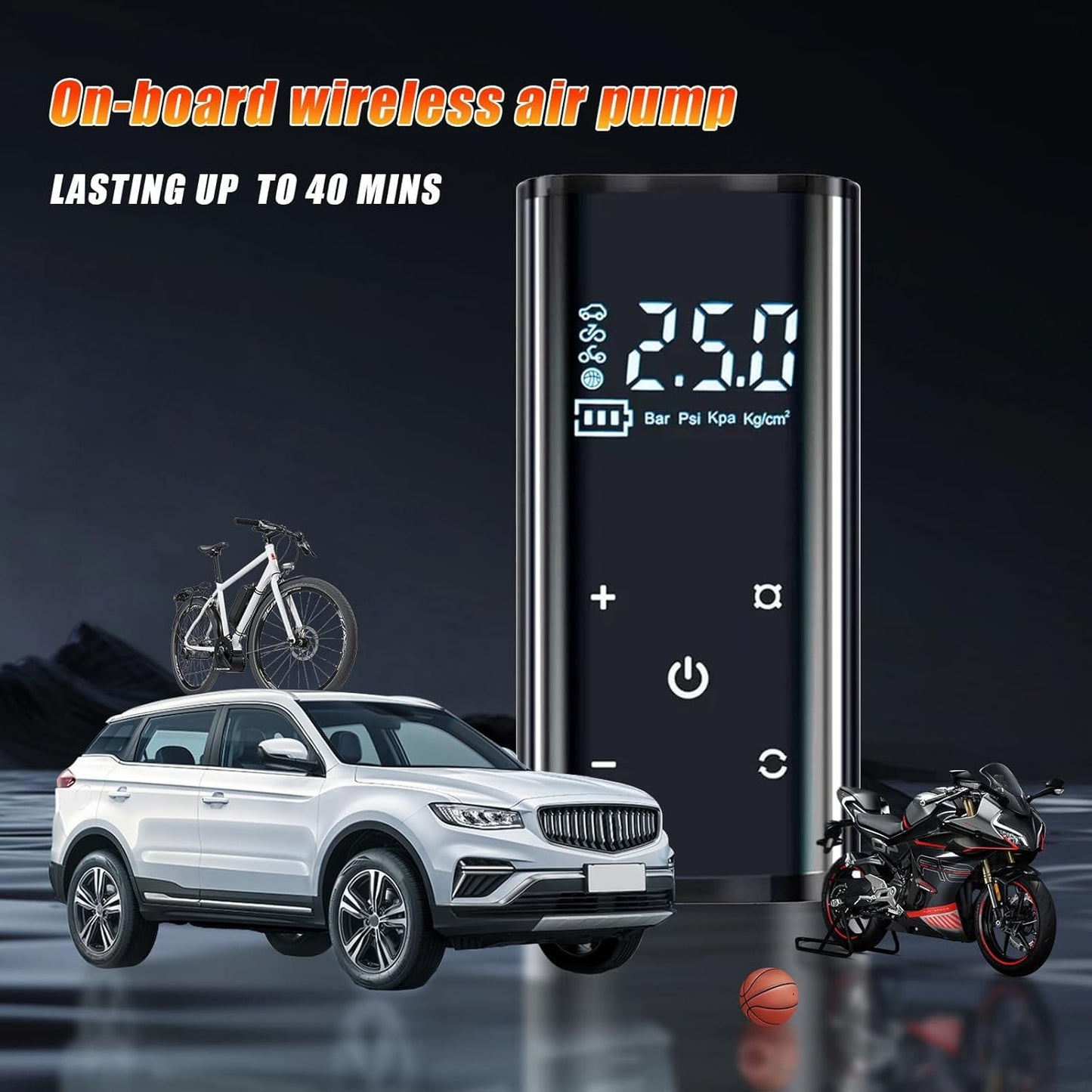 Tire Inflator Portable Air Compressor,150Psi 12V DC 6000Mah Cordless Car Air Pump,Electric Tire Pump with Auto-Off,Rechargeable,Led Lights,Digital Pressure Gauge,Fast Inflate,For Cars,Bike,Ball