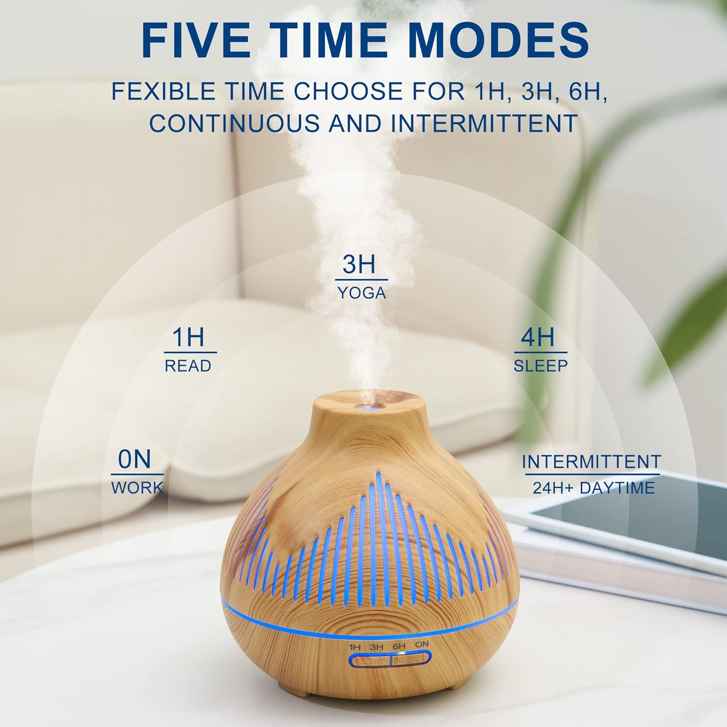 Oil Diffuser, 400ML Essential Oil Diffuser, 6 in 1 Diffuser & Humidifier with 3 Mist Modes & 5 Timers, Intermittent Mode up to 24H+, 14 Colors Mood Light, BPA Free for Baby, Kids, Yoga, Gift