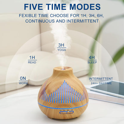 Oil Diffuser, 400ML Essential Oil Diffuser, 6 in 1 Diffuser & Humidifier with 3 Mist Modes & 5 Timers, Intermittent Mode up to 24H+, 14 Colors Mood Light, BPA Free for Baby, Kids, Yoga, Gift