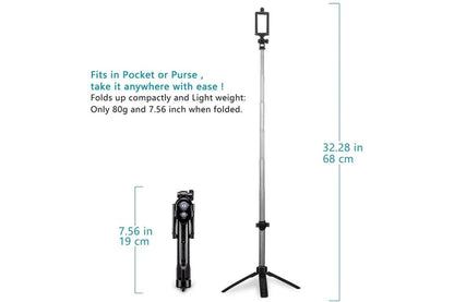 COSTCOM Unipod Selfie Stick Handheld Tripod Bluetooth Shutter Remote for Phone Universal, Black