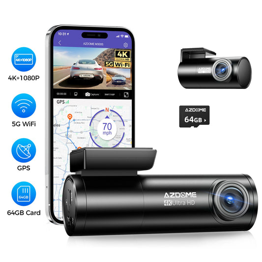 AZDOME 4K+1080P Dual Dashcam 5Gwifi GPS Front and Rear Recorder Camera Free Card