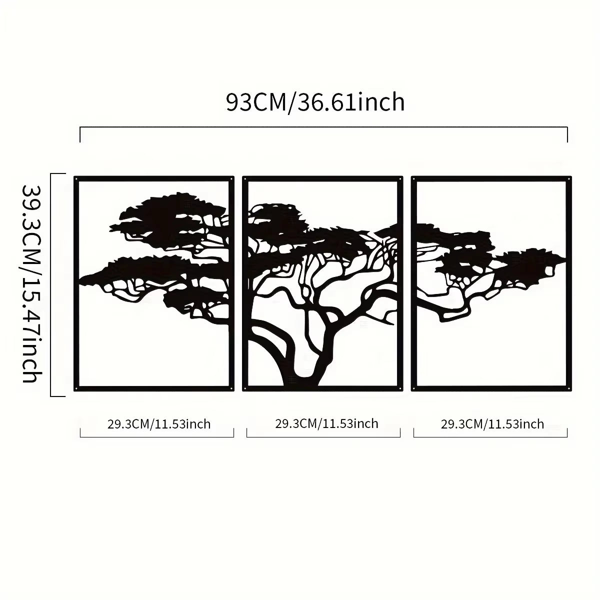 3Pcs Black Metal Wall Art Decor Tree of Life Metal Tree Wall Art Tree Sign Metal Wall Decoration Housewarming Hanging Wall Art