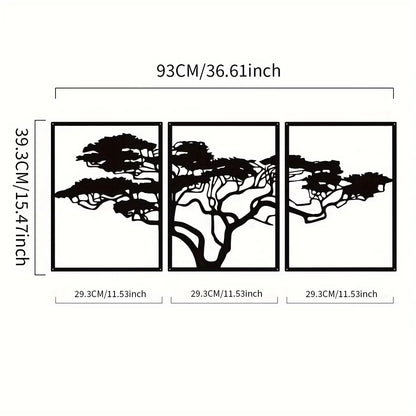 3Pcs Black Metal Wall Art Decor Tree of Life Metal Tree Wall Art Tree Sign Metal Wall Decoration Housewarming Hanging Wall Art