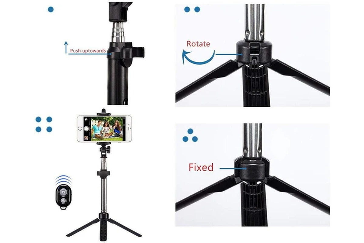 COSTCOM Unipod Selfie Stick Handheld Tripod Bluetooth Shutter Remote for Phone Universal, Black