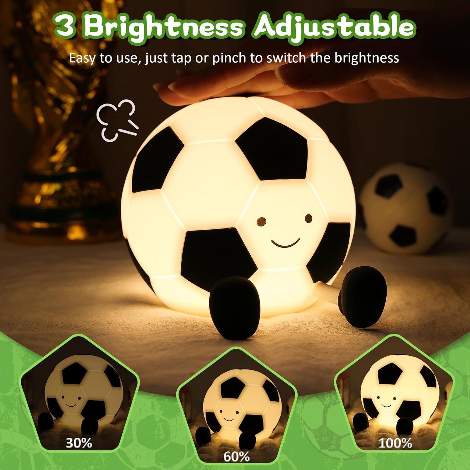 Soccer Night Light for Boy, Light up Soft Silicone LED Football Lamp, Rechargeable with Timer Dimmable, Portable Nursery Bedroom Table Decor, Gifts for Kid Teen Sport Fans Birthday Christmas