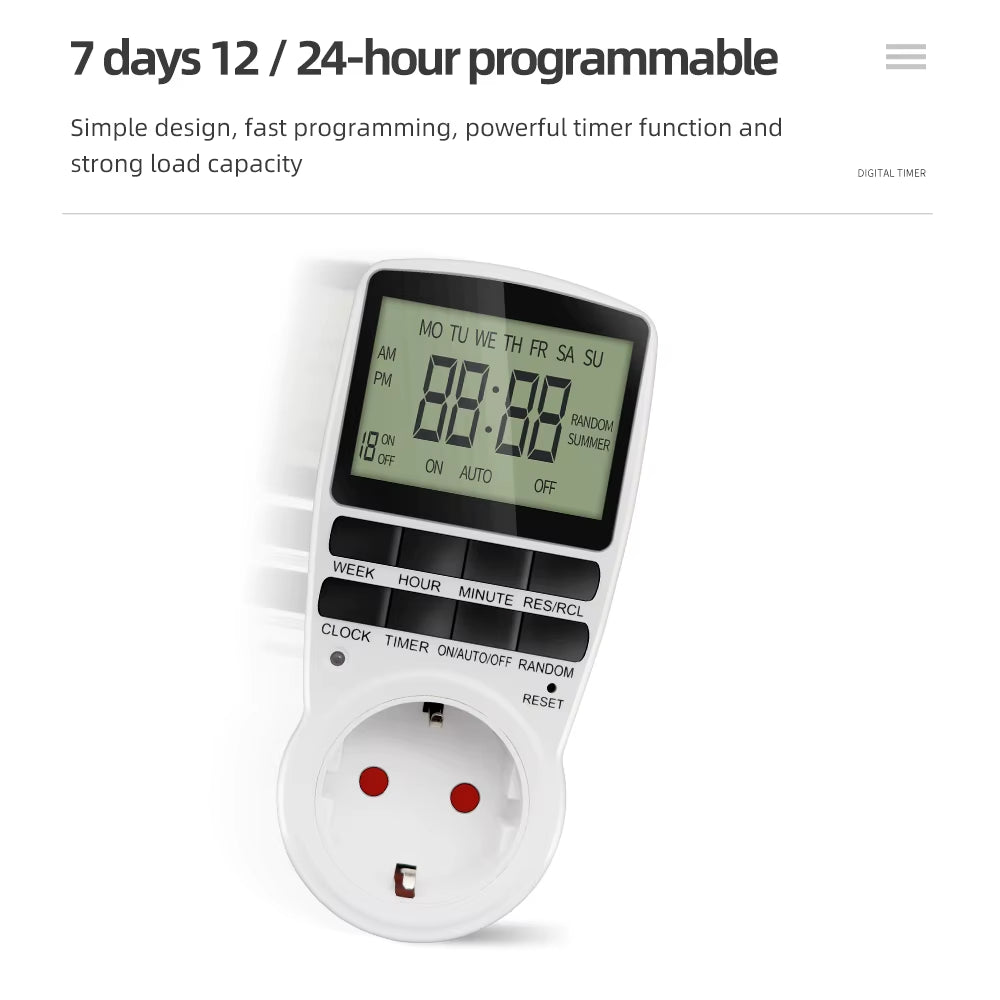 Electronic Digital Timer Switch 12/24 Hour Programmable Timing Socket 220V Kitchen Timer Outlet Time Control EU UK US AU FR Plug