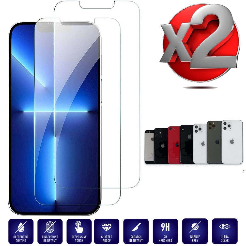 2X Tempered Glass Screen Protector for Apple Iphone X XR XS 11 12 13 14 PRO MAX