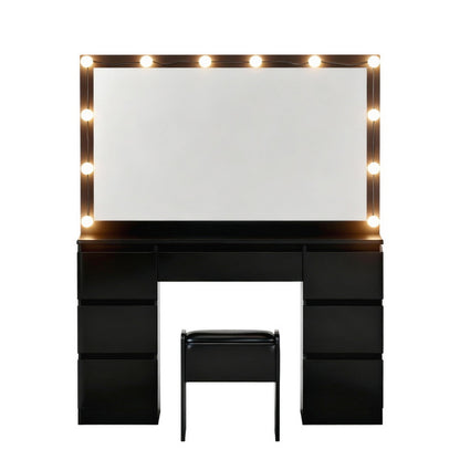 Artiss Dressing Table Vanity Desk Set Stool 12 Led Bulbs Black