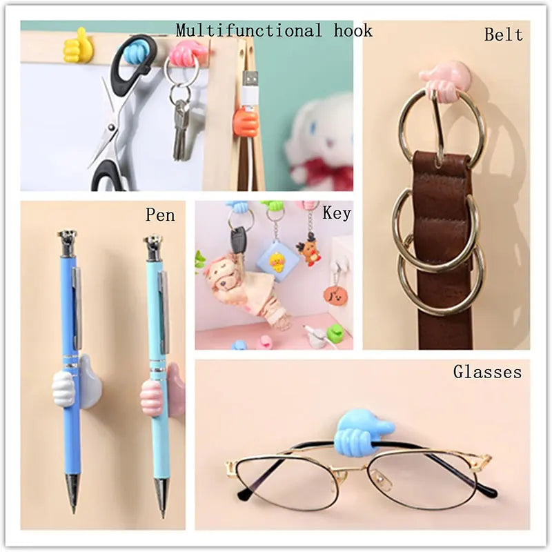 2/5/10Pcs Self Adhesive Thumb Hook Multifunction Adhesive Cable Clip Holder Creative Silicone Thumb Wall Hooks for Home Office