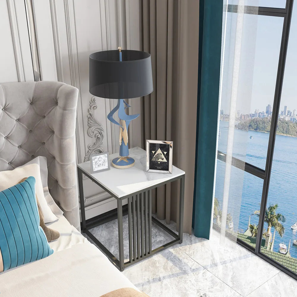 Luxury Sofa Side Coffee Table White Square Marble End Table for Living Room Bedroom Balcony