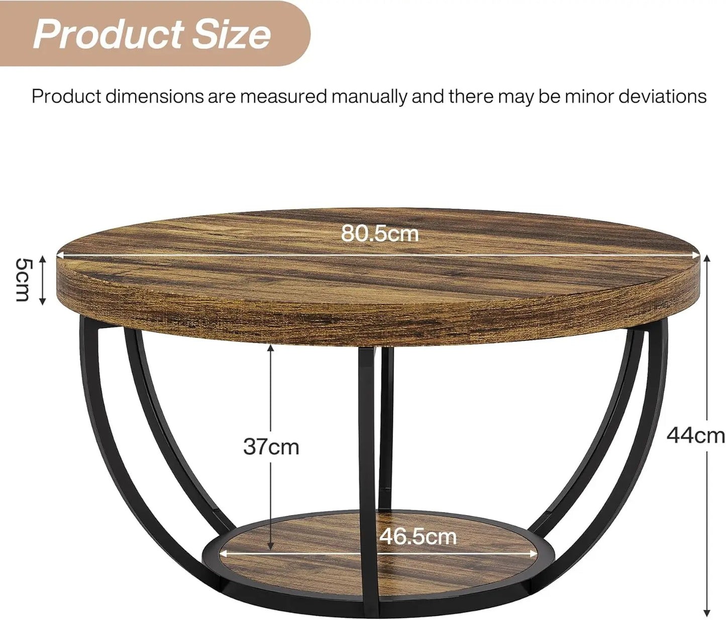 Round Coffee Table, 80Cm Wooden 2-Tier Circle Coffee Table Storage, for Living Room, Rustic Brown