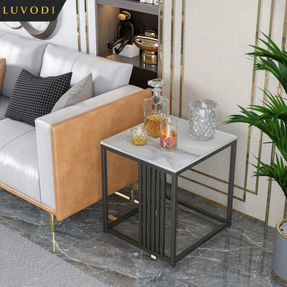 Luxury Sofa Side Coffee Table White Square Marble End Table for Living Room Bedroom Balcony