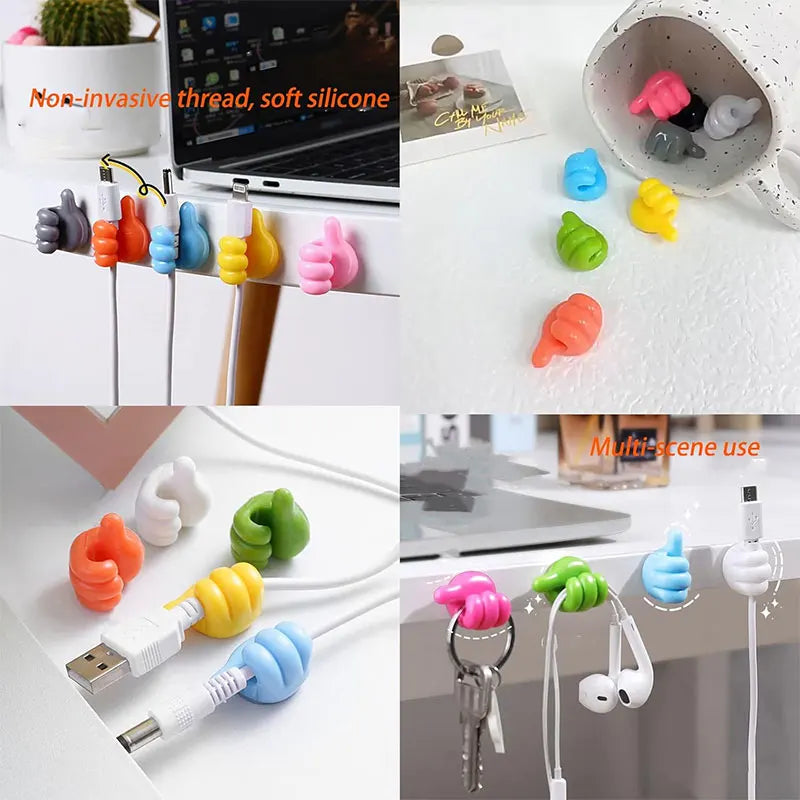 2/5/10Pcs Self Adhesive Thumb Hook Multifunction Adhesive Cable Clip Holder Creative Silicone Thumb Wall Hooks for Home Office