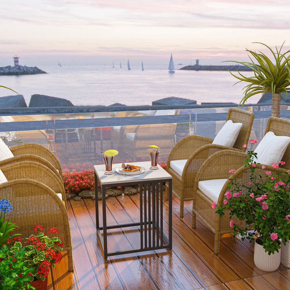 Luxury Sofa Side Coffee Table White Square Marble End Table for Living Room Bedroom Balcony