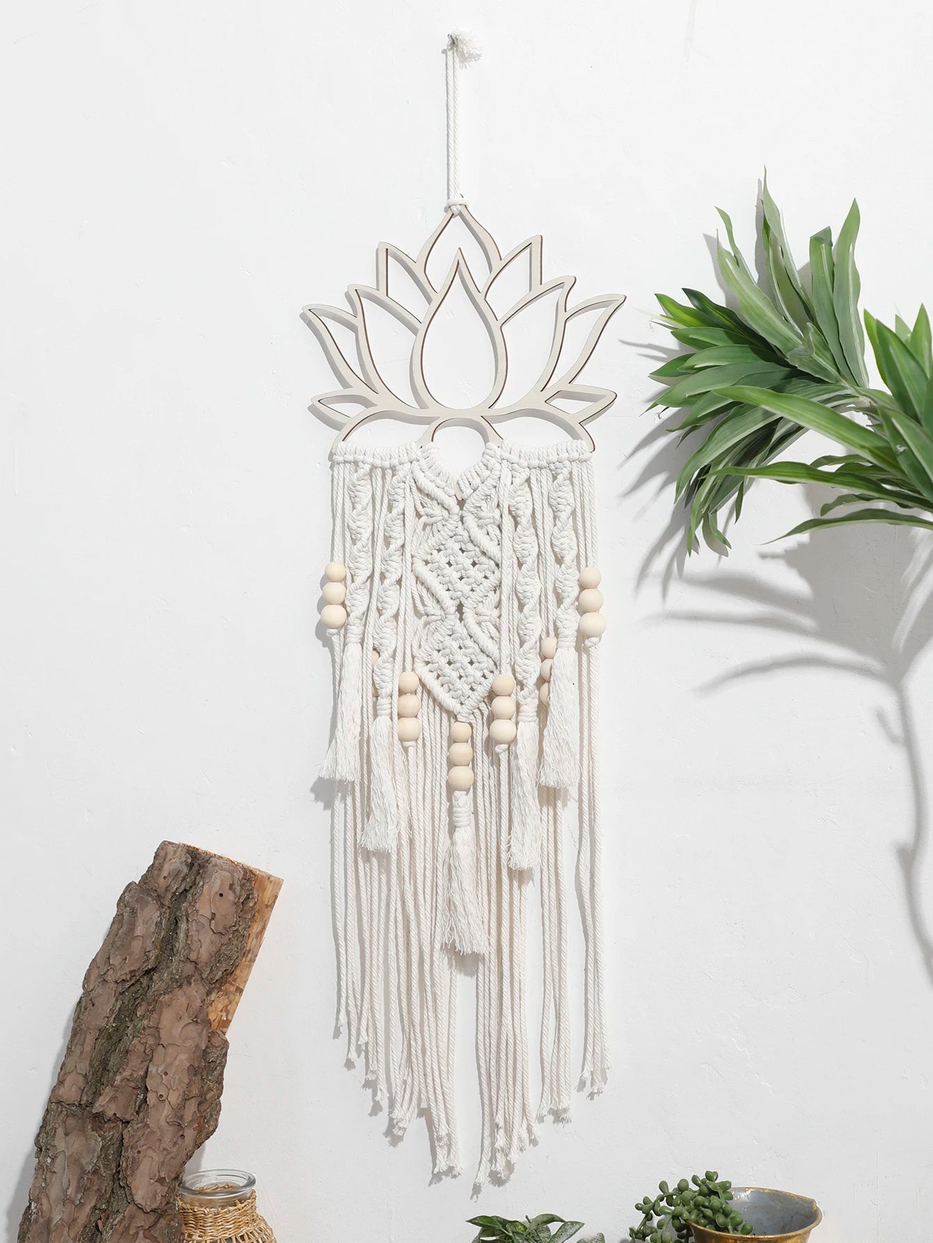 Lotus Macrame Wall Hanging Boho Macrame Dream Catcher Large Craft Ornament for Dorm Home Bedroom Apartment Room Decoration Gift