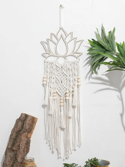 Lotus Macrame Wall Hanging Boho Macrame Dream Catcher Large Craft Ornament for Dorm Home Bedroom Apartment Room Decoration Gift