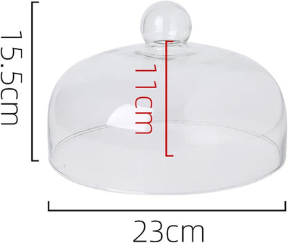 9 Inch Clear Glass Cake Dome, Home Kitchen Food Cover Pastry Display Stand Cheese Pudding Dome Cake Fresh Keeping Cover(Size:23cm)