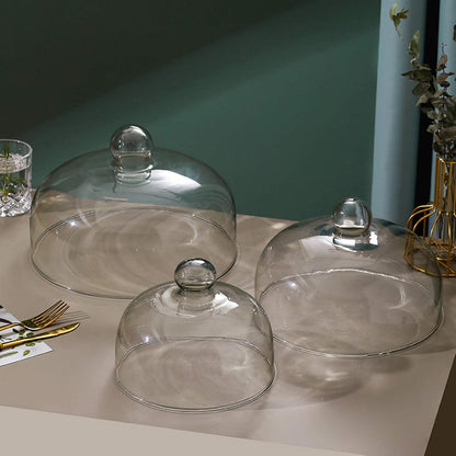 9 Inch Clear Glass Cake Dome, Home Kitchen Food Cover Pastry Display Stand Cheese Pudding Dome Cake Fresh Keeping Cover(Size:23cm)