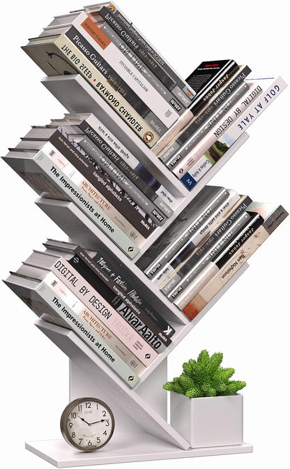 CARLA HOME 5-Tier Tree Bookshelf Storage Rack for Home Office or Bedroom (White)