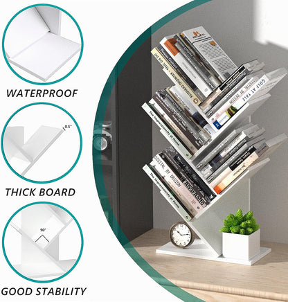 CARLA HOME 5-Tier Tree Bookshelf Storage Rack for Home Office or Bedroom (White)