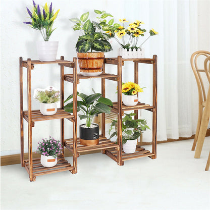 8-Tier Wooden Plant Stand Outdoor Indoor Garden Shelf