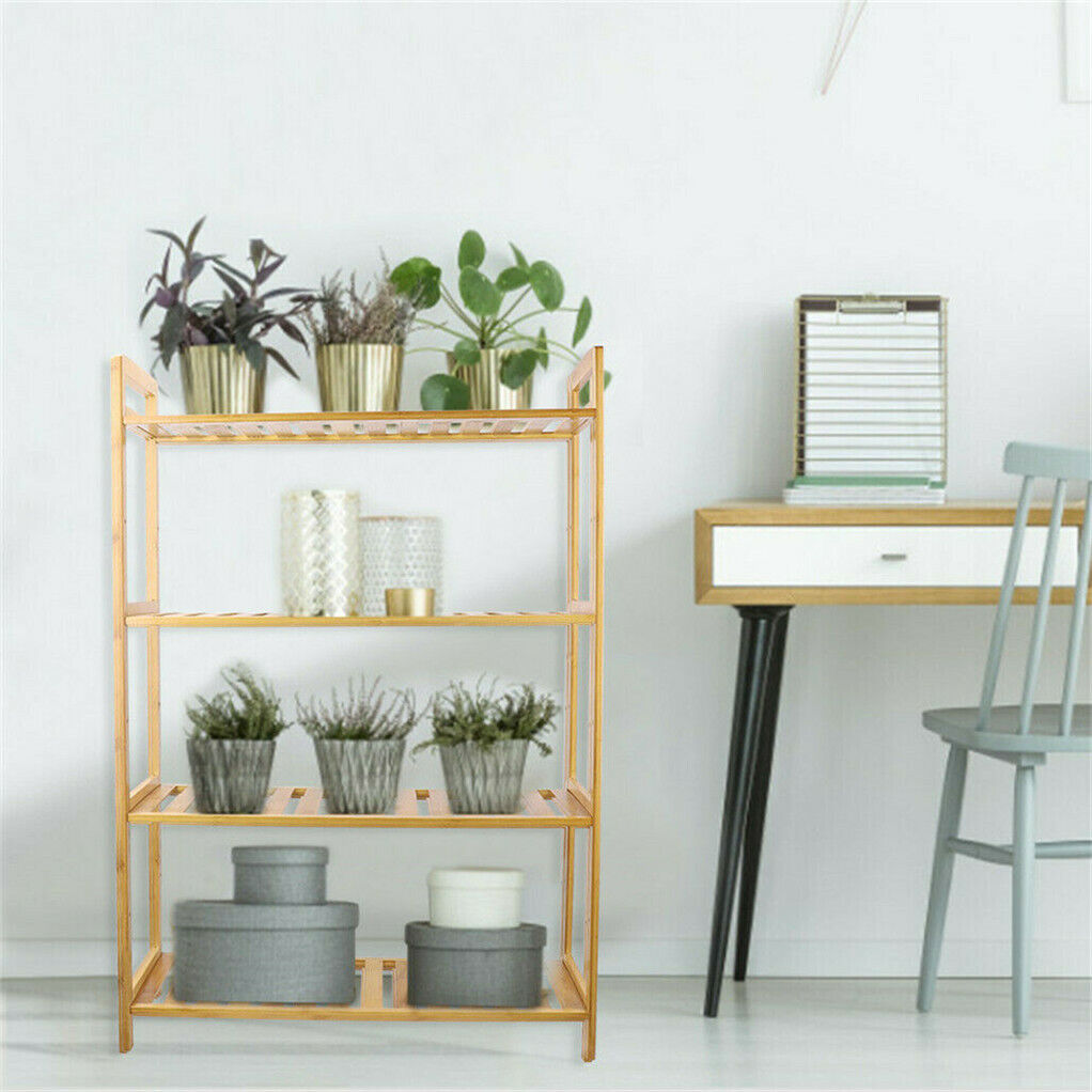 Bamboo 4 Tier Shelving Unit Kitchen Bedroom Bookshelf