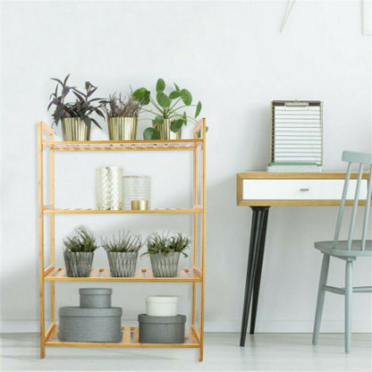 Bamboo 4 Tier Shelving Unit Kitchen Bedroom Bookshelf