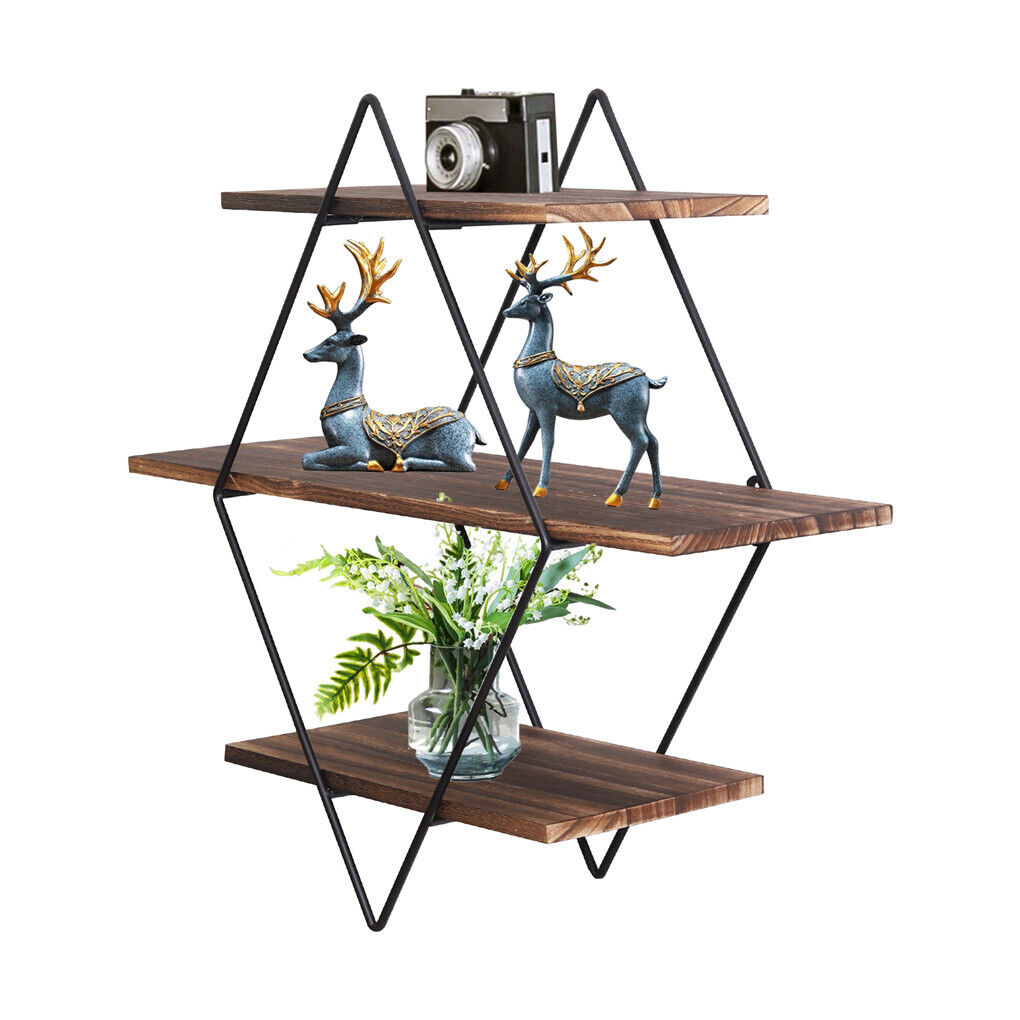 3-Tier Rustic Floating Wall Shelves Wood Display Books