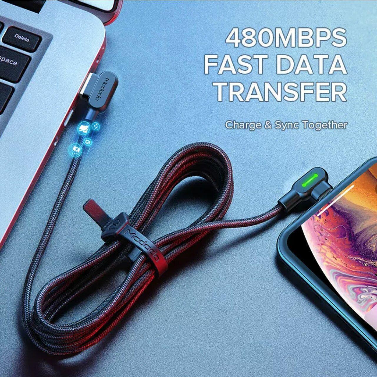 Mcdodo Fast Usb Cable Heavy Duty Charging Syn Charger Iphone 90 Degree Angle - 1.8m