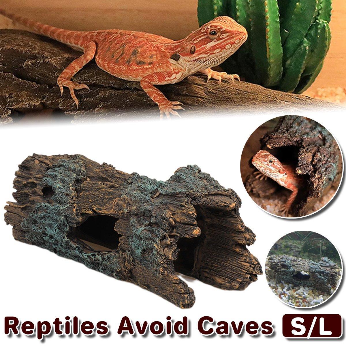 Tree Log Hide Ornament Trunk Tunnel Fish Reptile Tank Resin Aquarium Decoration - Small