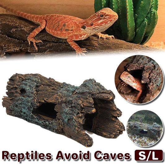 Tree Log Hide Ornament Trunk Tunnel Fish Reptile Tank Resin Aquarium Decoration - Small