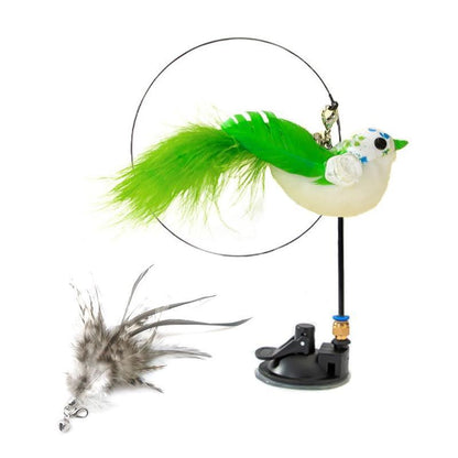 Cat Play Toy Simulation Birds Teaser Wand Interactive Stick with Suction Cup - 2