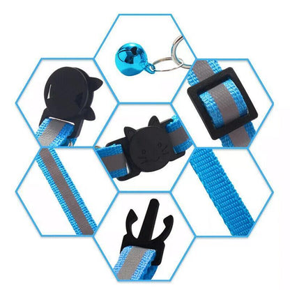 Reflective Cat Collar with Breakaway Buckle and Bell Adjustable for Small Pet Use - Light Green